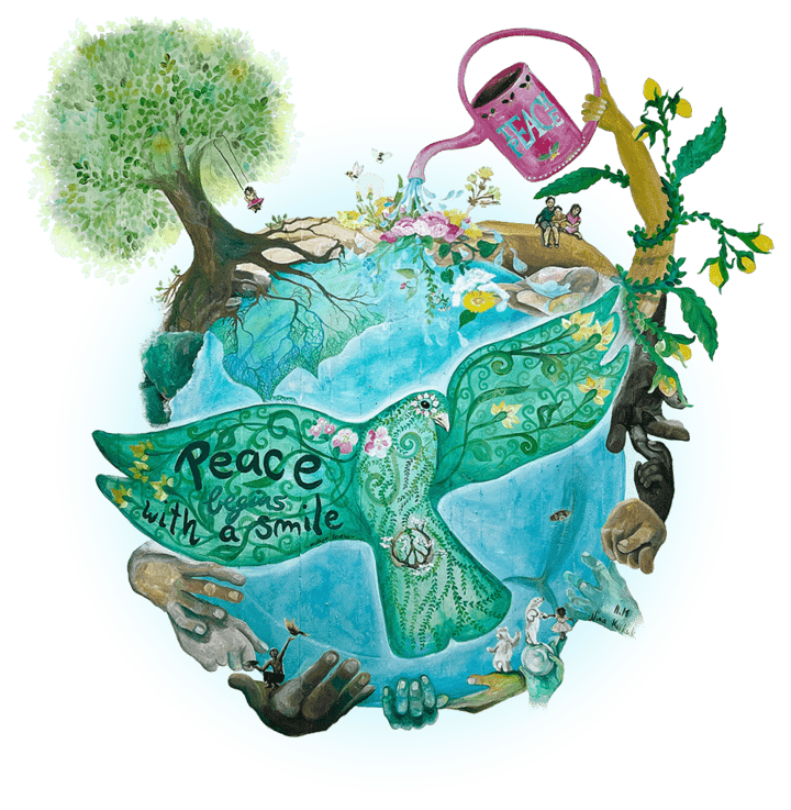 Wandgemälde in der Schule zum Thema Frieden