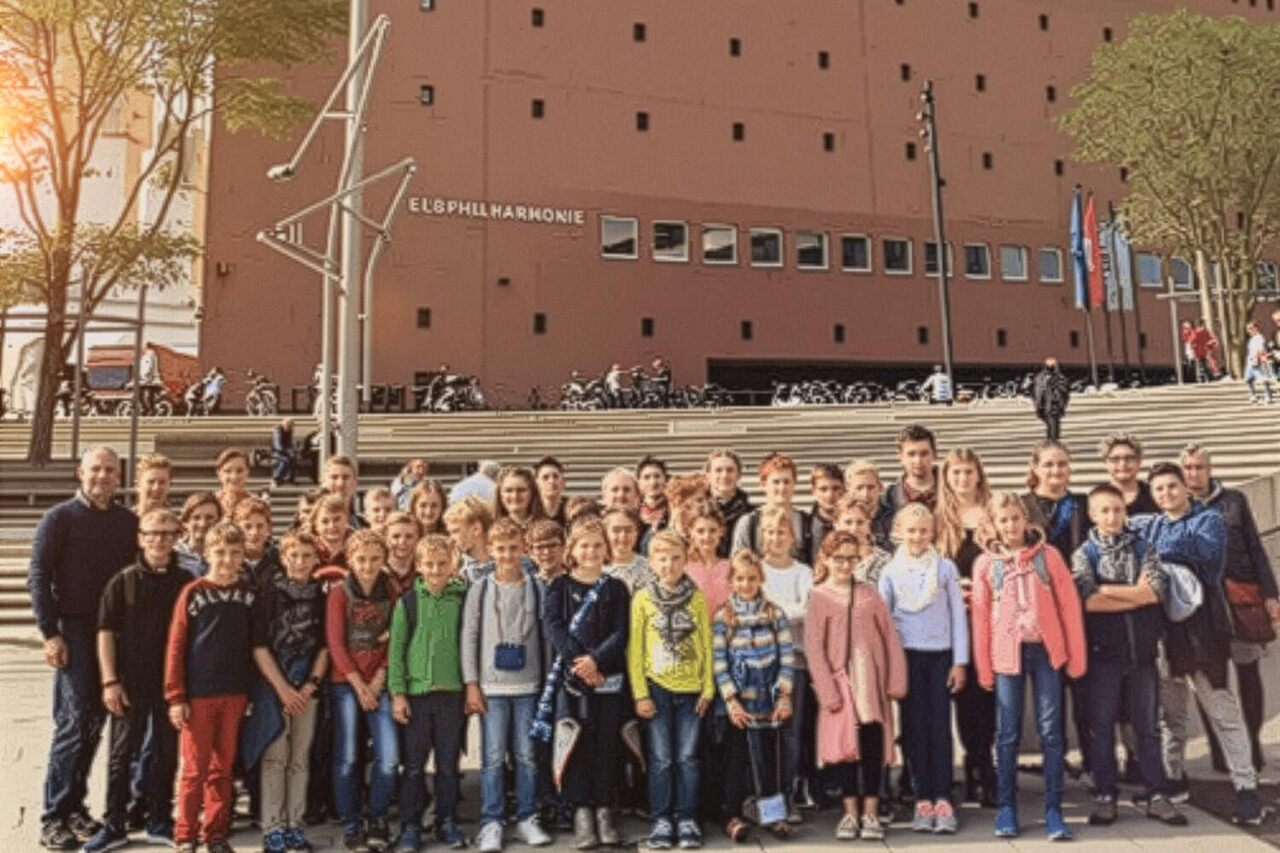Schüler stehen in der Gruppe zusammen bei einem Ausflug, den der Förderverein unterstützt hat